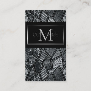 Dark Grey Mosaic Glass Monogram Business Card 4