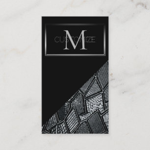 Dark Grey Mosaic Glass Monogram Business Card 6