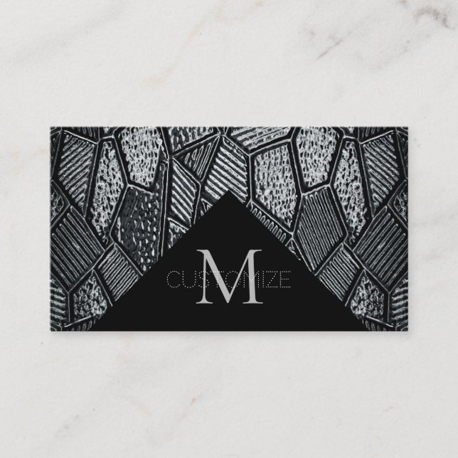 Dark Grey Mosaic Glass Monogram Business Card 7 (Front)