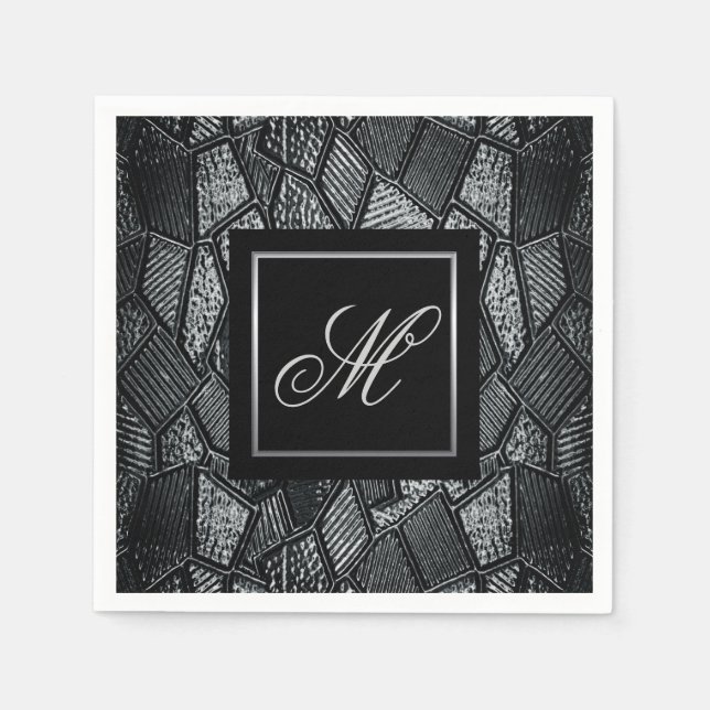 Dark Grey Mosaic Glass Monogrammed Napkin (Front)