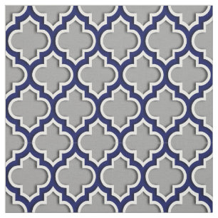 Dark Grey, Navy Blue Moroccan Quatrefoil #5DS Fabric