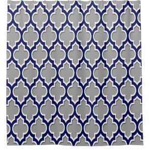 Dark Grey Navy Blue White XL Moroccan #4DS Shower Curtain