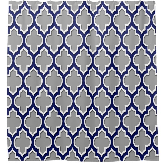 Dark Grey Navy Blue White XL Moroccan #4DS Shower Curtain (Front)