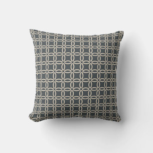 Dark Grey Off-White Squares Geometric Pattern Cushion