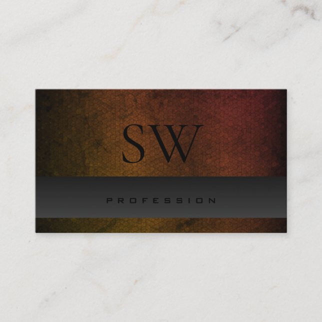 Dark Grey Orange Gradient Pattern with Monogram Business Card (Front)