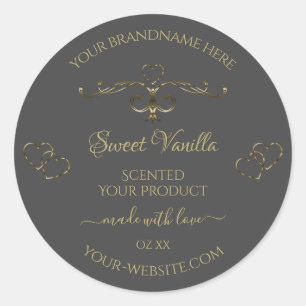 Dark Grey Ornamental Gold Hearts Product Labels