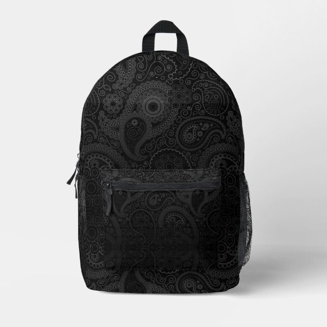 Dark Grey Paisley Printed Backpack (Front)