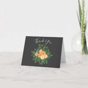 Dark Grey Peach Wedding Modern Floral Thank You Card