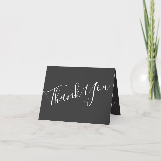Dark Grey Peach Wedding Modern Floral Thank You Card (Front)