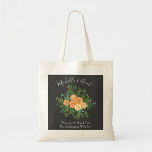 Dark Grey Peach Wedding Modern Floral Tote Bag