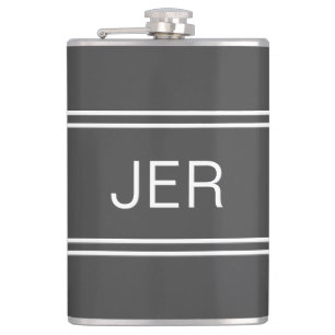 Dark Grey Personalised Monogram Initials Drink Hip Flask