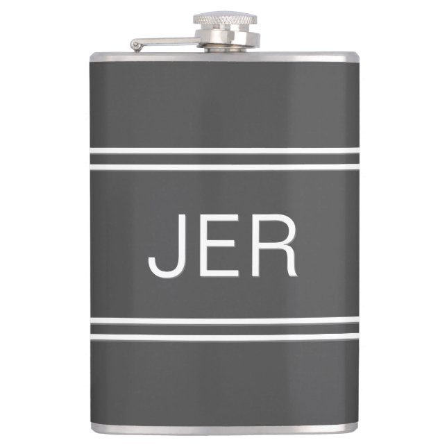 Dark Grey Personalised Monogram Initials Drink Hip Flask (Front)
