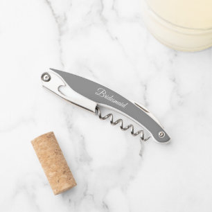 Dark Grey Personalised Wedding Bridesmaid Corkscrew