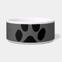 Dark grey pet bowl with black paw prints