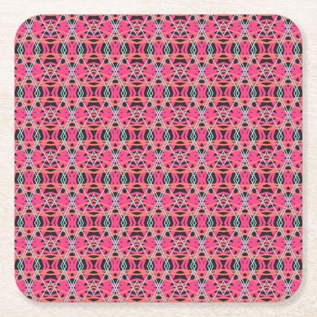 Dark Grey Pink Blue Funky Fun Deco Birthday Party Square Paper Coaster (Front)