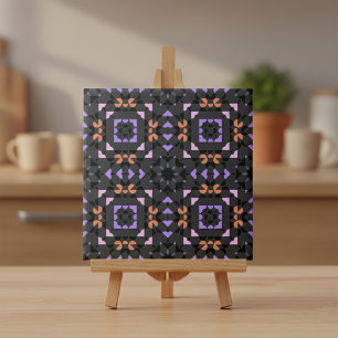 Dark Grey Pink Ethnic Folk Geometric Pattern Tile