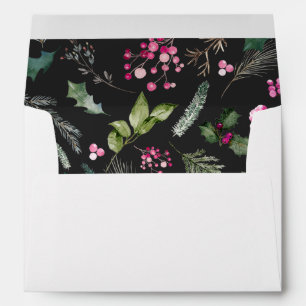 Dark Grey Pink Greenery Botanical Christmas White Envelope