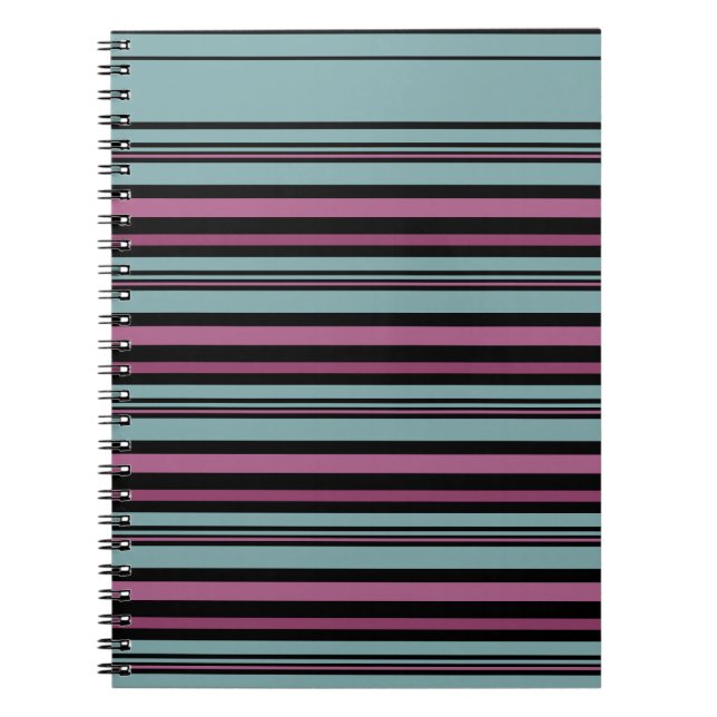 Dark grey pink striped pattern  notebook (Front)
