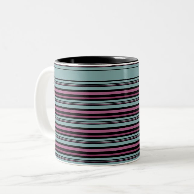 Dark grey pink striped pattern  Two-Tone coffee mug (Front Left)