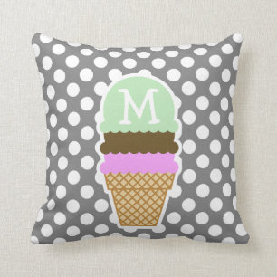 Dark Grey Polka Dots; Ice Cream Cone Cushion