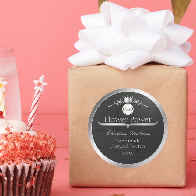 Dark Grey Product Label Silver Frame Logo Monogram (Party)