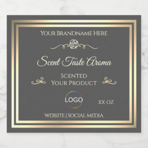 Dark Grey Product Label with Gold Frame and Logo