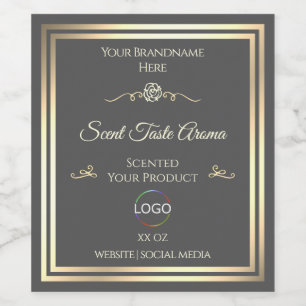 Dark Grey Product Label with Gold Frame and Logo