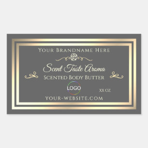 Dark Grey Product Label with Gold Frame and Logo