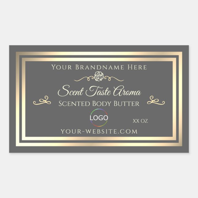 Dark Grey Product Label with Gold Frame and Logo (Front)