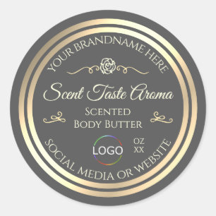 Dark Grey Product Label with Gold Frame and Logo