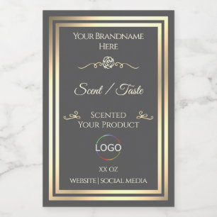 Dark Grey Product Label with Gold Frame and Logo
