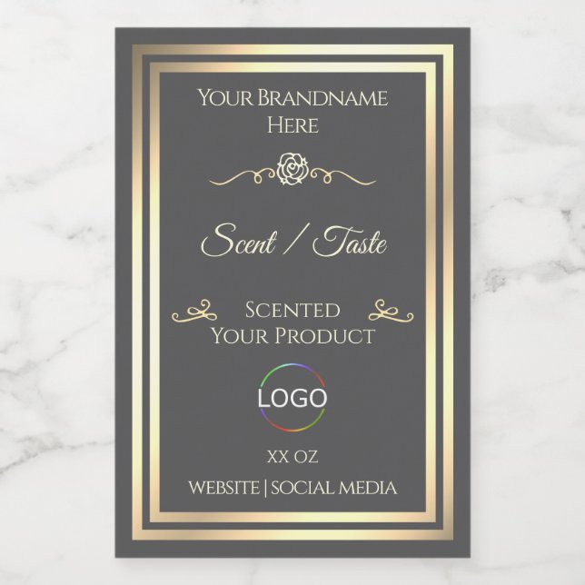 Dark Grey Product Label with Gold Frame and Logo (Single Label)