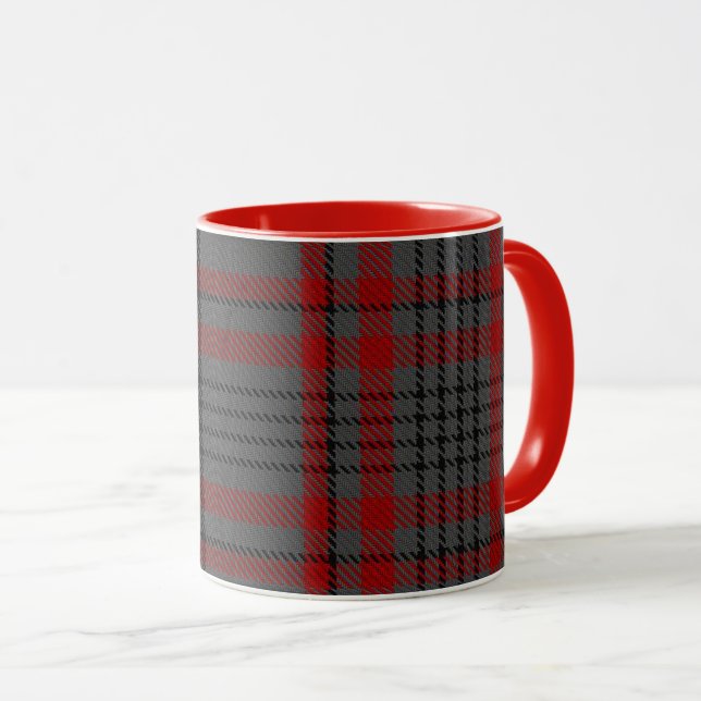 Dark Grey Red Black Tartan Plaid Mug (Front Right)