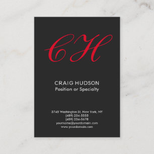Dark Grey Red Monogram Professional Business Card