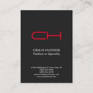 Dark Grey Red Monogram Professional Business Card
