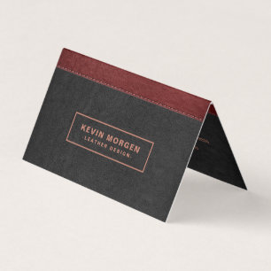 Dark Grey & Red Stitched Faux Leather Business Car Business Card