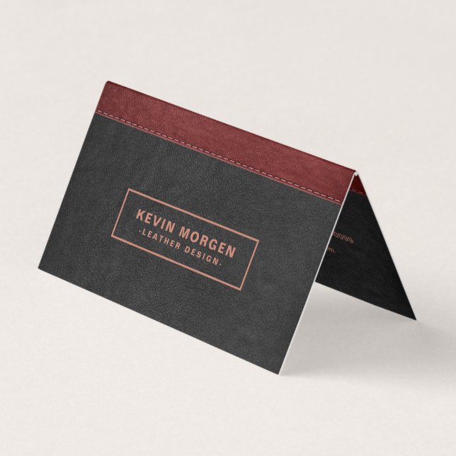 Dark Grey & Red Stitched Faux Leather Business Car Business Card (Front)