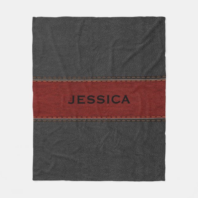 Dark-Grey & Red Vintage Leather Background Fleece Blanket (Front)