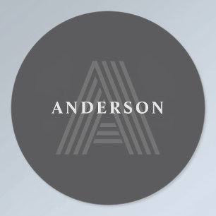Dark Grey Retro Modern Monogrammed Name