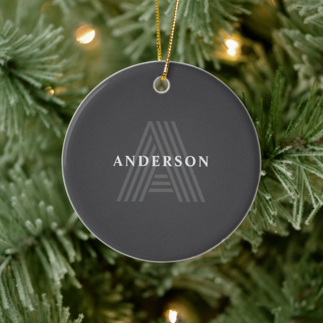 Dark Grey Retro Modern Monogrammed Name Ceramic Tree Decoration (Tree)
