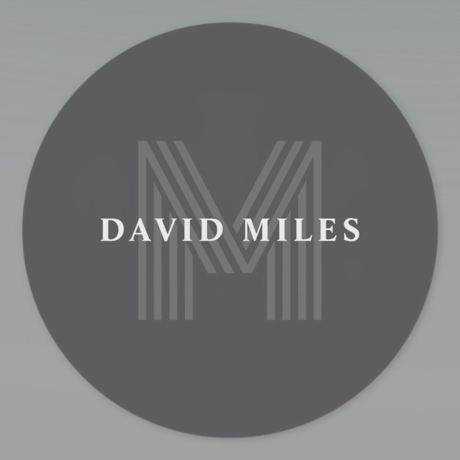 Dark Grey Retro Modern Monogrammed Name Classic Round Sticker (Creator Uploaded)