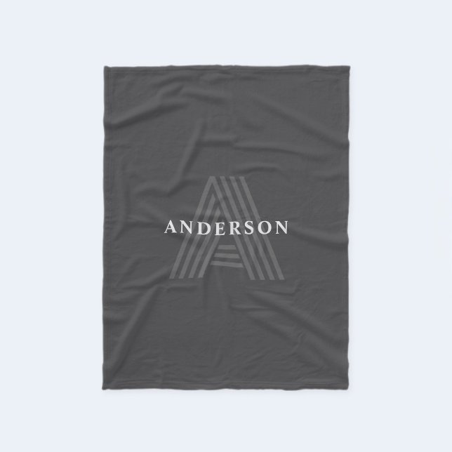 Dark Grey Retro Modern Monogrammed Name Fleece Blanket (Creator Uploaded)