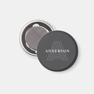 Dark Grey Retro Modern Monogrammed Name Magnet