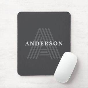 Dark Grey Retro Modern Monogrammed Name Mouse Mat
