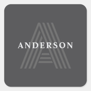 Dark Grey Retro Modern Monogrammed Name Square Sticker