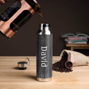 Dark Grey Rustic Wood Water Bottle