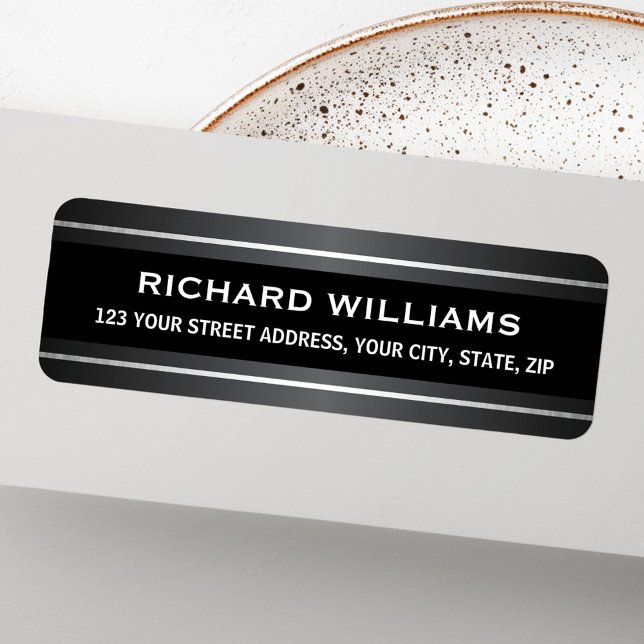 Dark grey satin and silver borders return address (Dark gray satin and silver borders return address label)