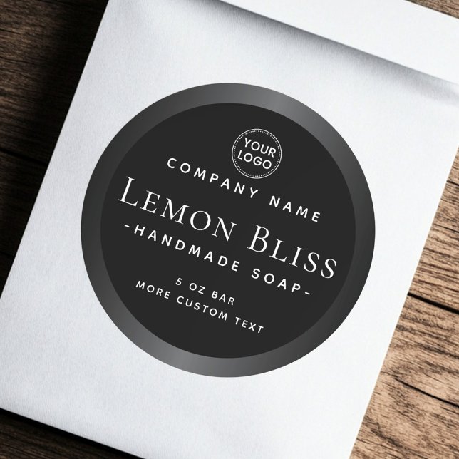 Dark grey satin border black round product label (Dark gray satin border black round product label)
