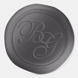 Dark Grey Script Double Monogram Wax Seal Stickers