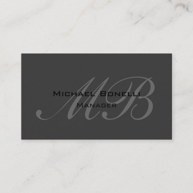 Dark Grey Script Monogram Manager Business Card (Front)